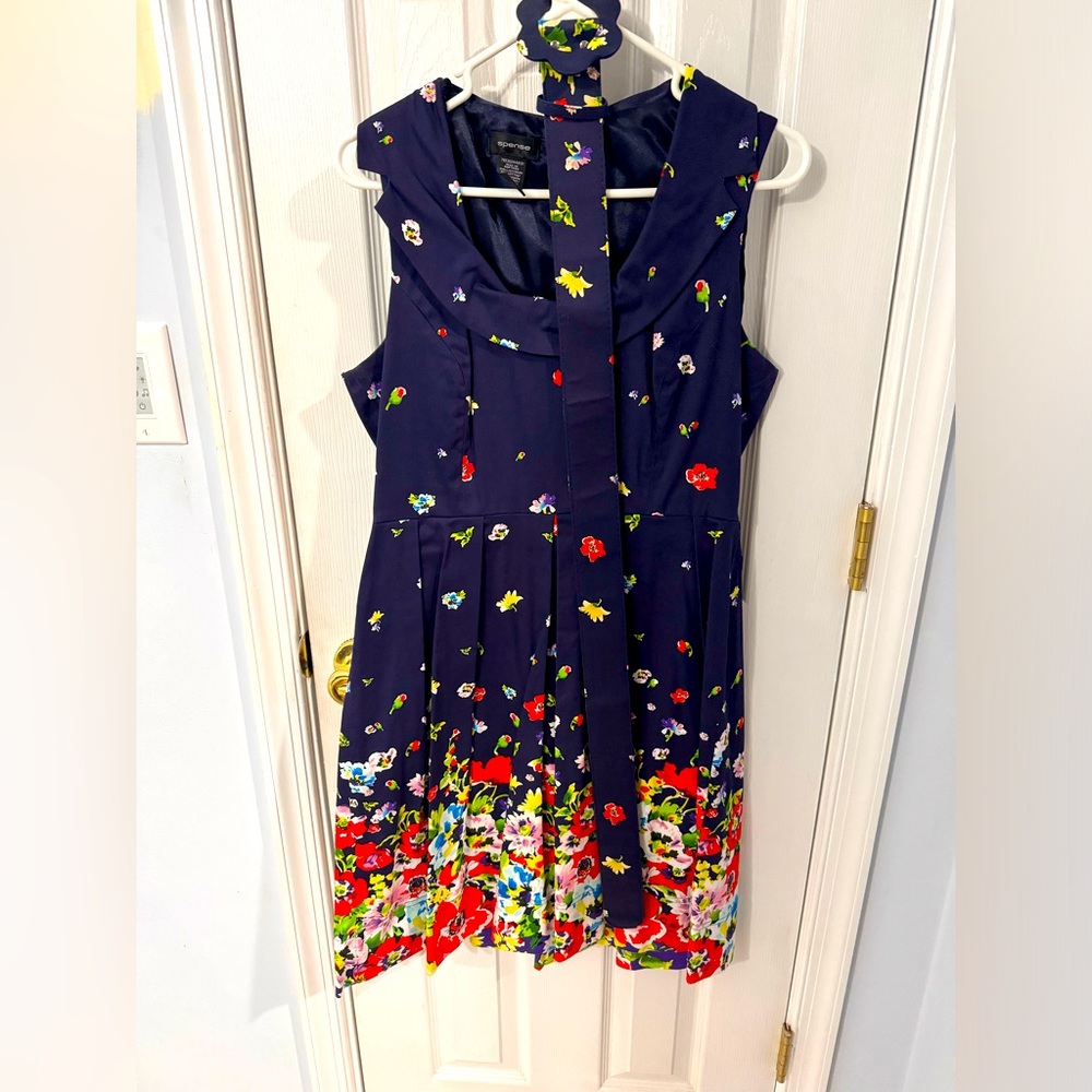 Navy Blue Floral Spring Dress